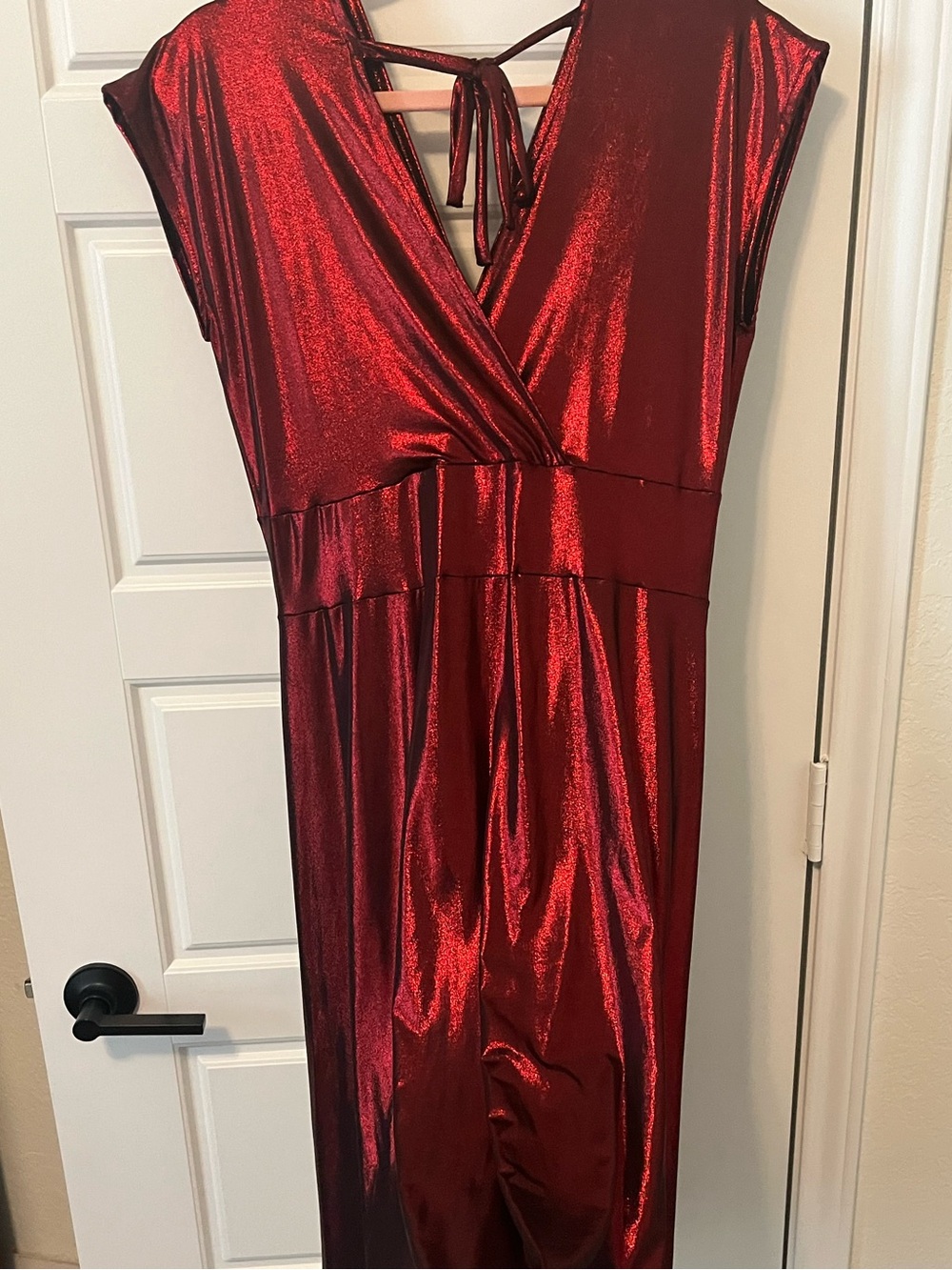 Matrushka Construction Veronica Lake Dresss V Neck Red Party Lurex Style - Large
